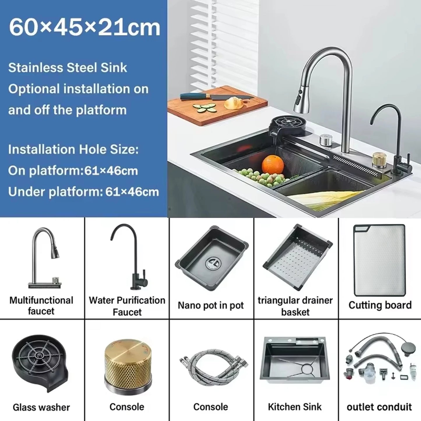 Stainless Steel Kitchen Faucet Set With Rainfall Spout And Sprayer