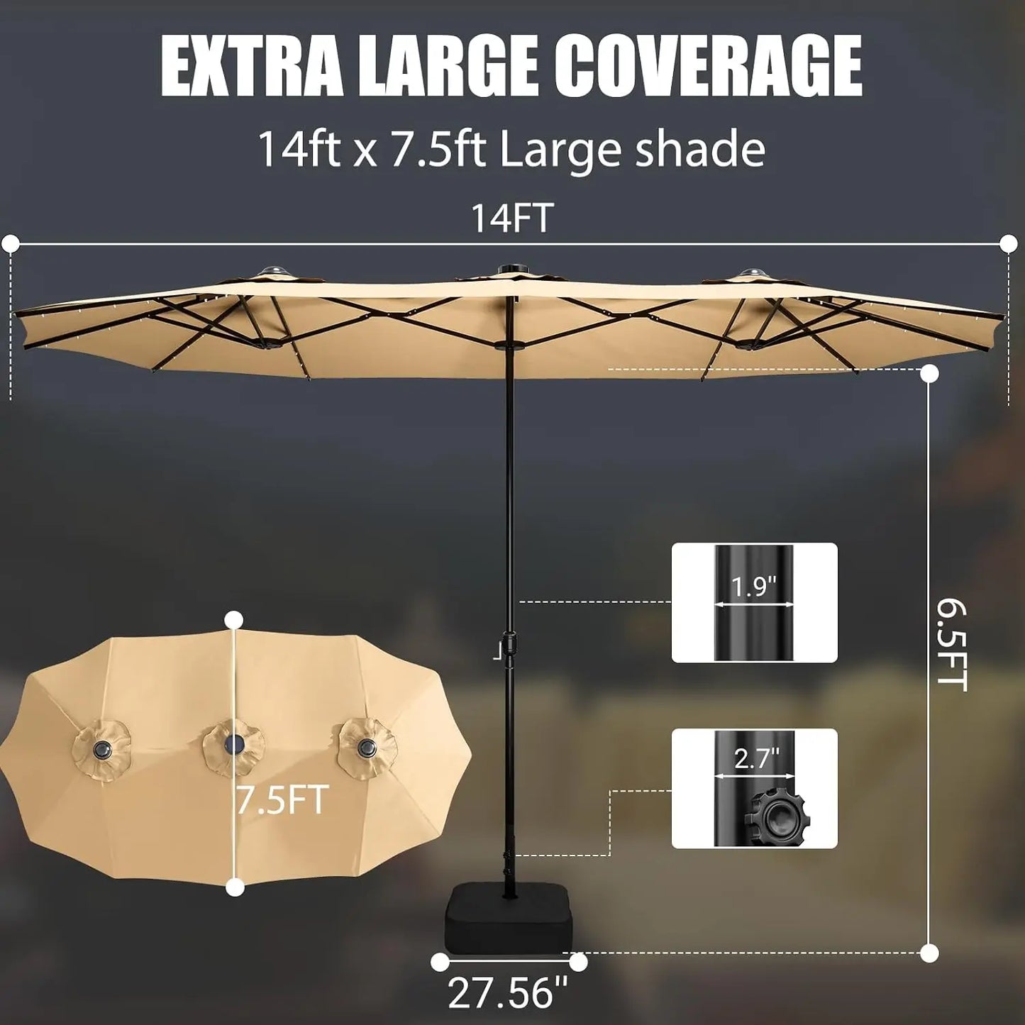 Rectangular Double Sided Outdoor Market Umbrella With Base Included