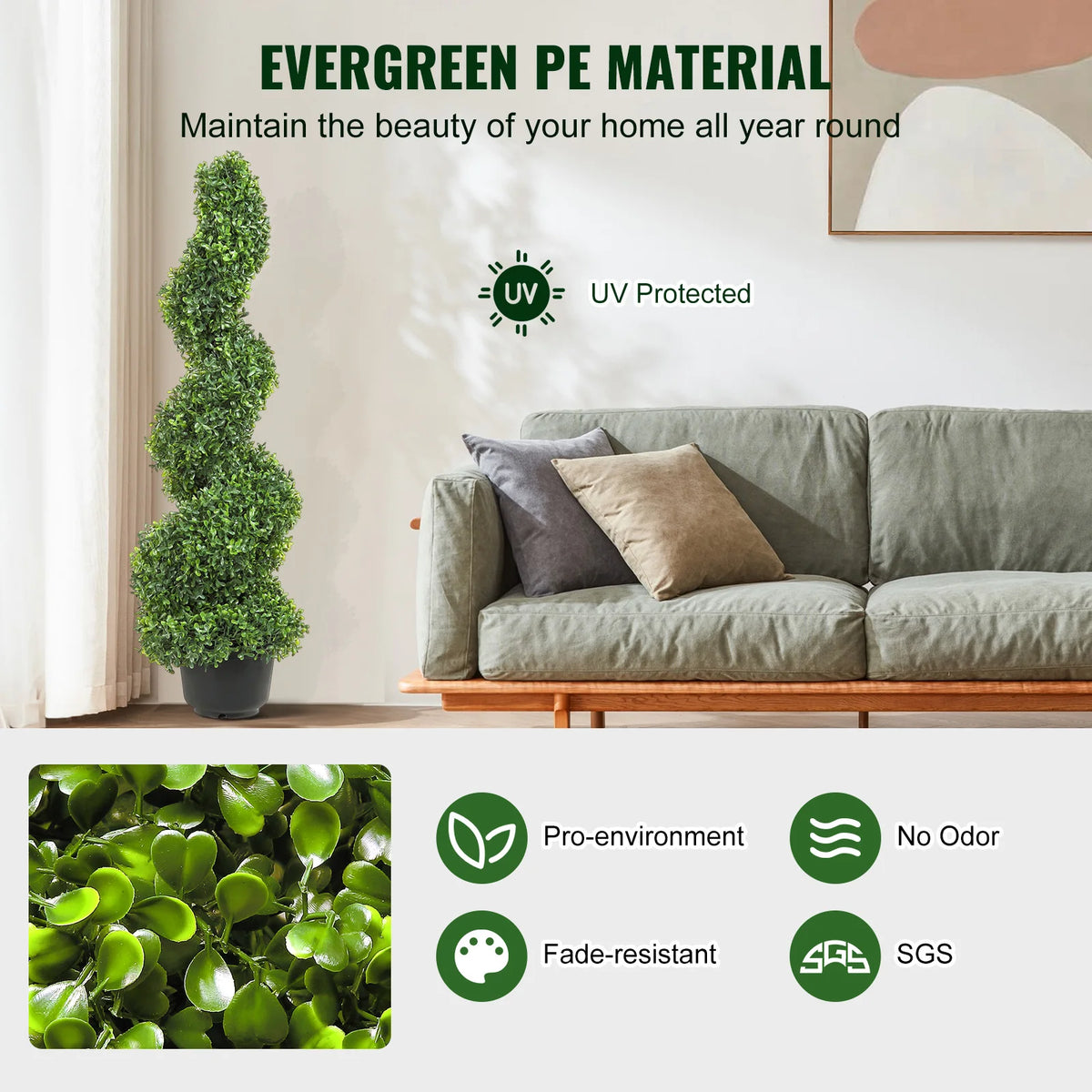 SucceBuy Artificial Boxwood Spiral Tower Topiary Plant
