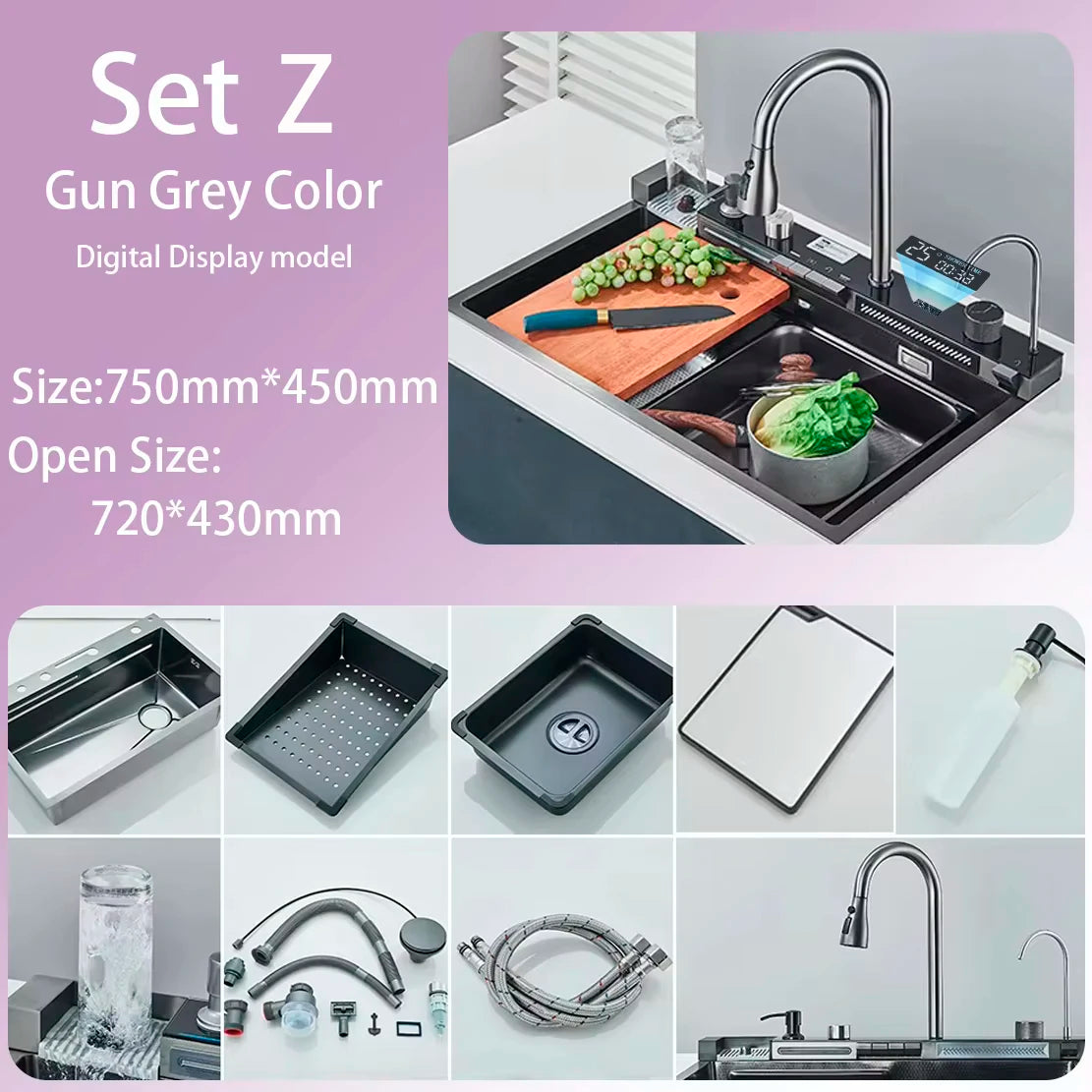Suguword 304 Stainless Steel Waterfall Kitchen Faucet With Soap Dispenser