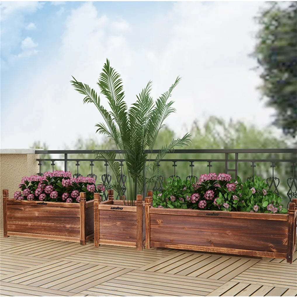Wooden Raised Flower Bed Planter Box For Indoor Outdoor Gardens