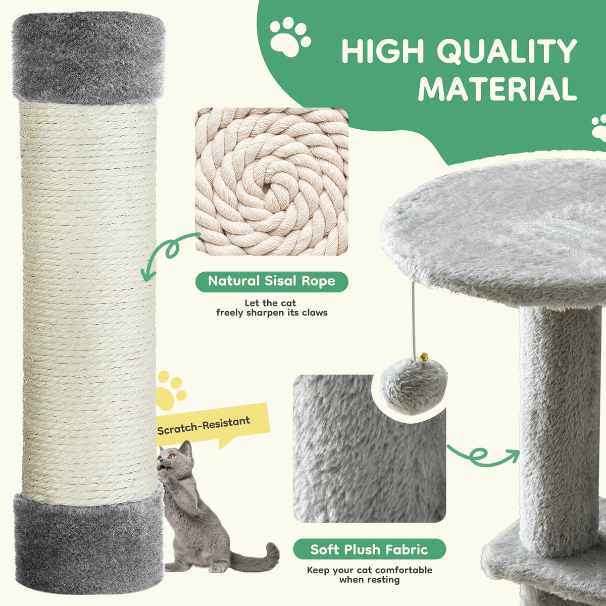 JHK Four Tier Indoor Cat Tree Sisal Scratching Posts