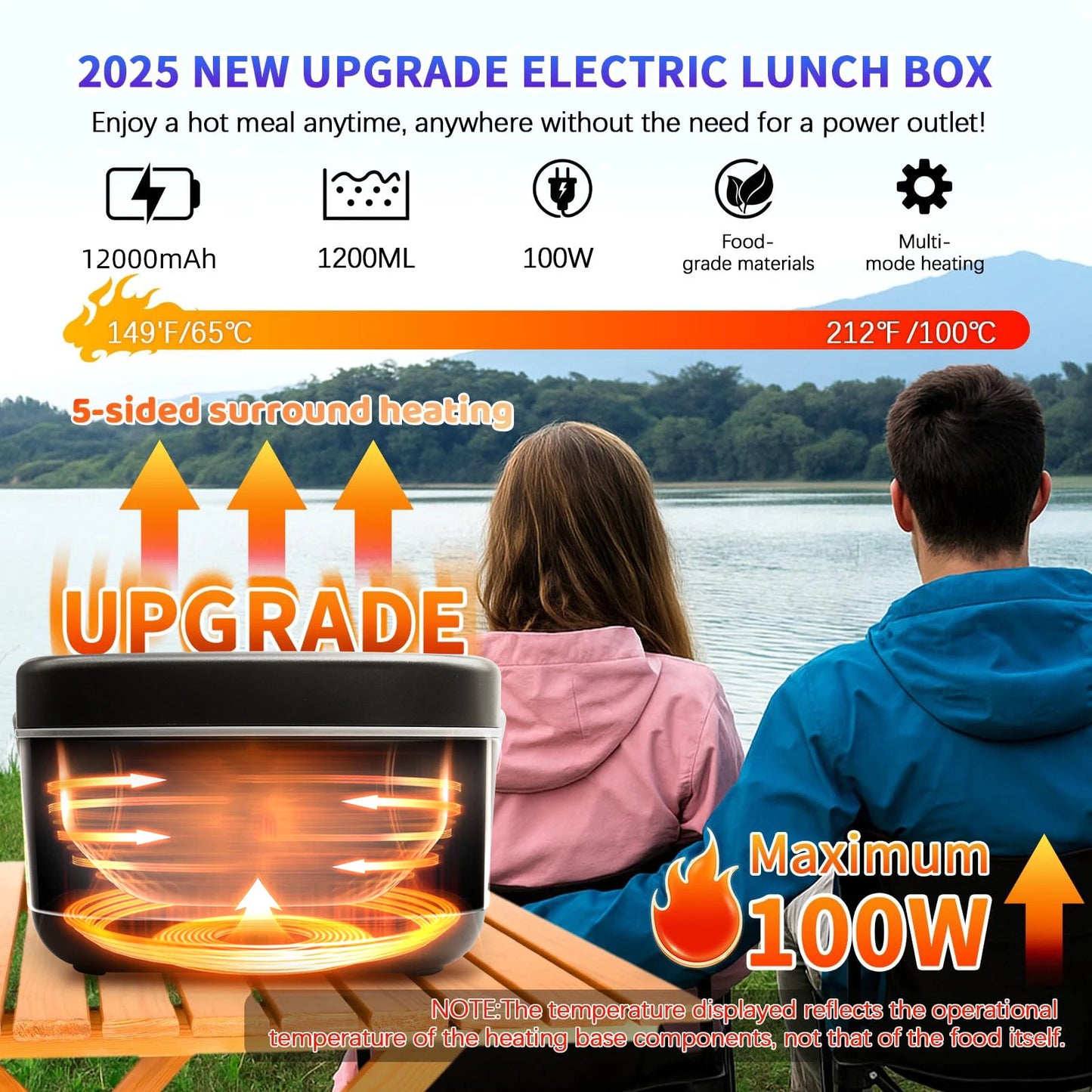 Wireless Lunch Box 12000mAh Heater With FiveSided Heating