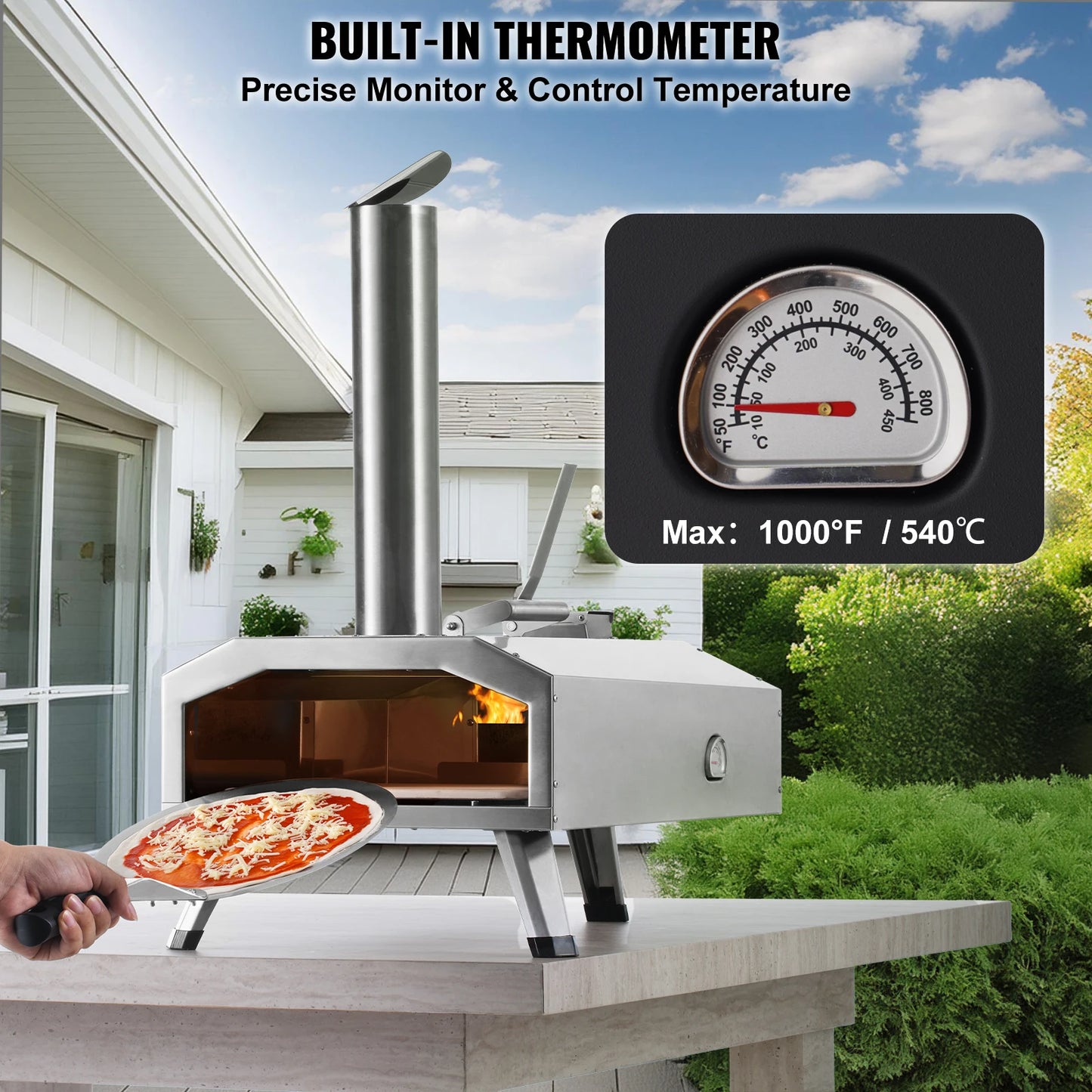 SucceBuy Portable Outdoor Pizza Oven With Stone And Shovel