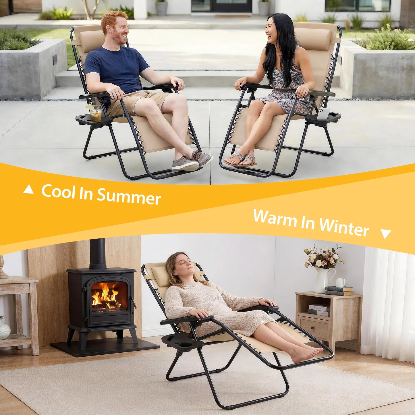 JHK Zero Gravity Recliner Chairs Set of 2 Outdoor Loungers