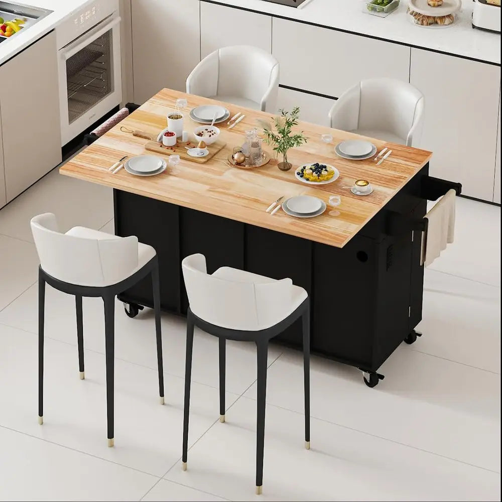 Rolling Kitchen Island Cart With Drop Leaf And Power Outlet