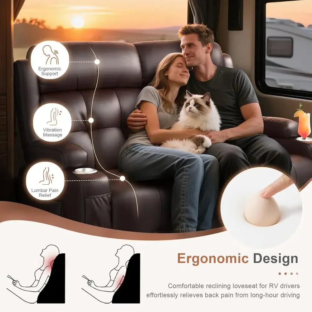 RV Loveseat Recliner Sofa Wall Hugger USB Massage Cup Holders