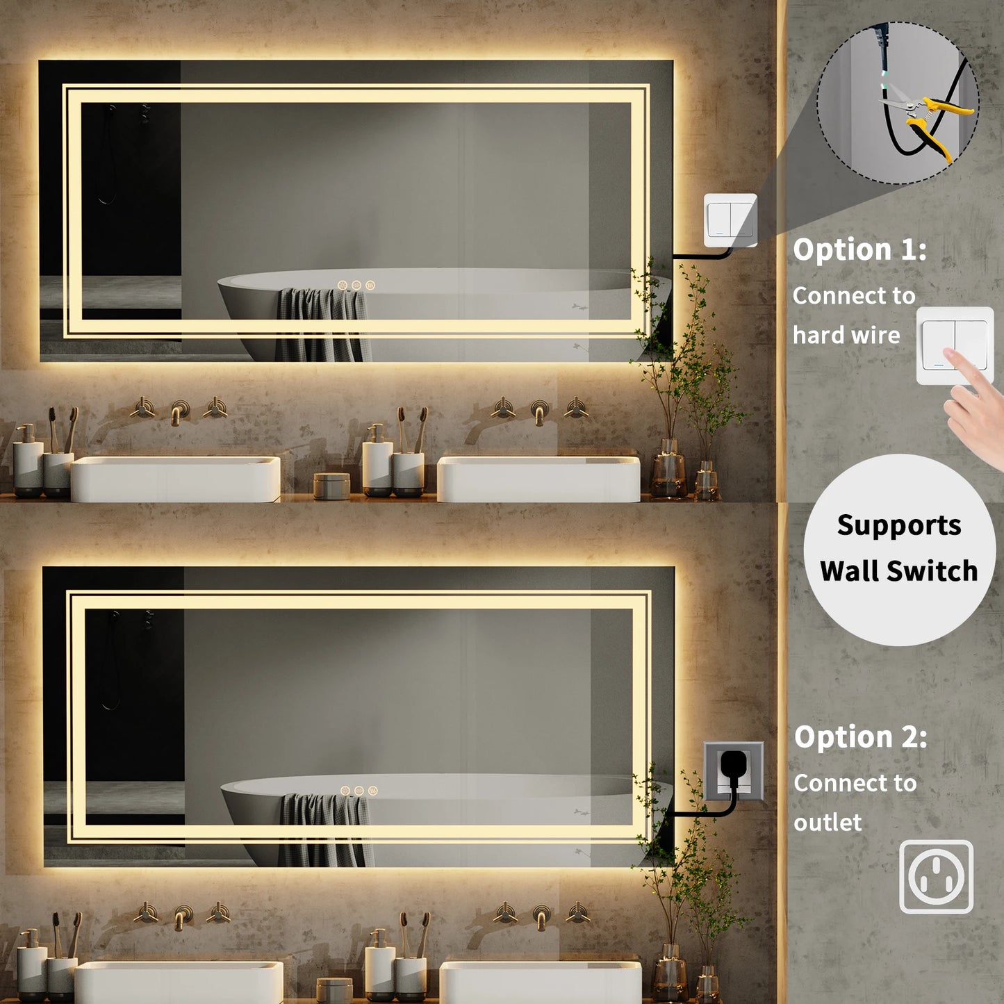 Wisfor LED Backlit Anti Fog Dimmable Bathroom Mirror Memory