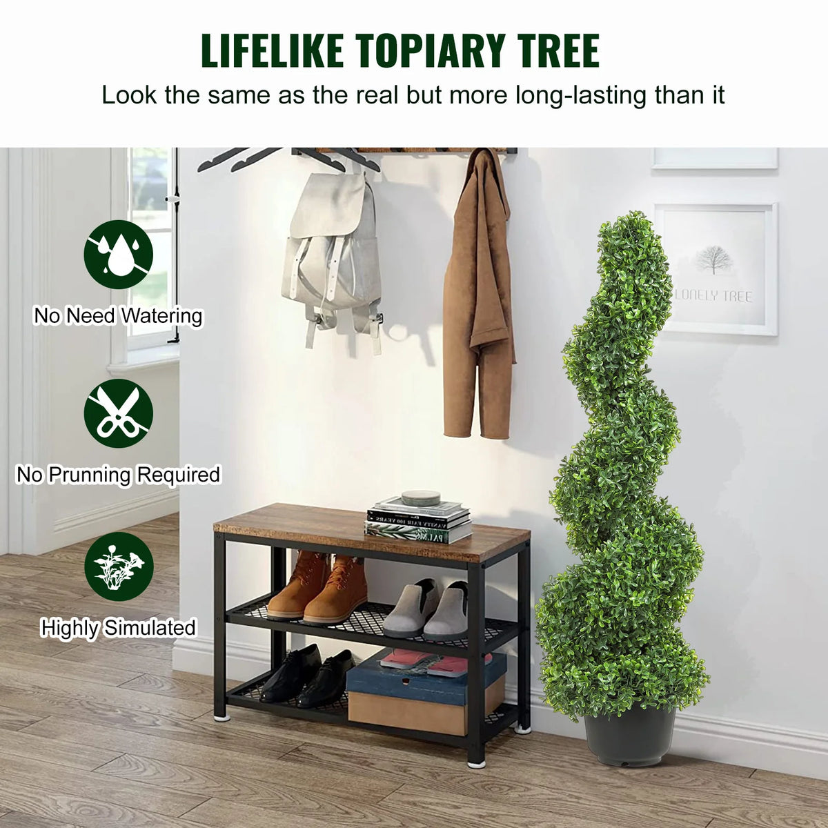SucceBuy Artificial Boxwood Spiral Tower Topiary Plant