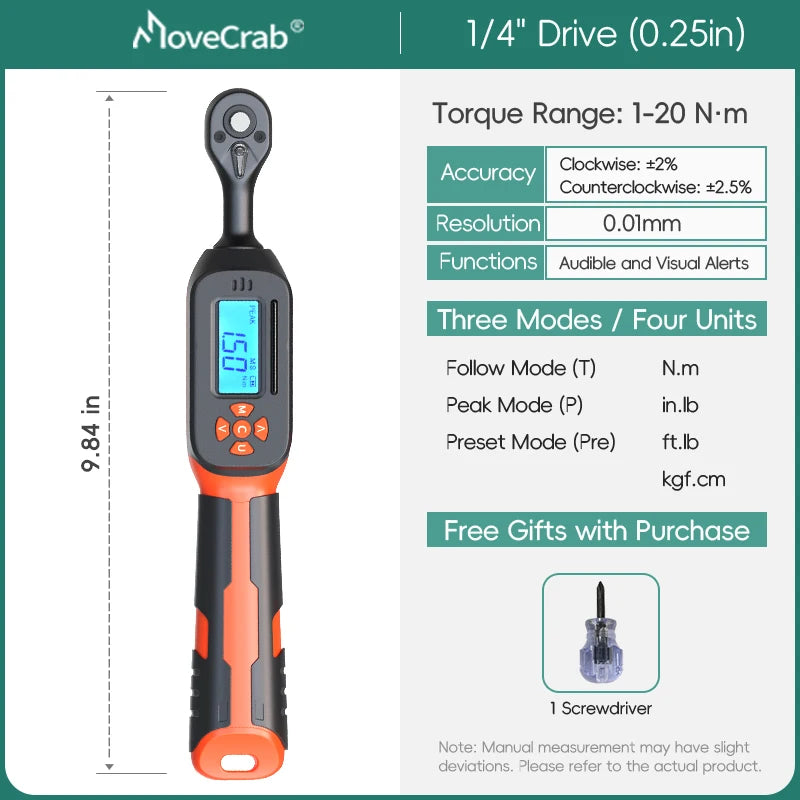 MoveCrab Digital Torque Wrench 1-340 Nm With LED Alerts