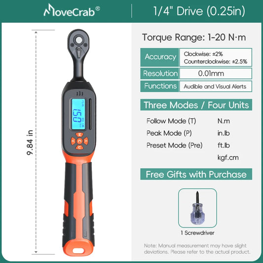 MoveCrab Digital Torque Wrench 1-340 Nm With LED Alerts