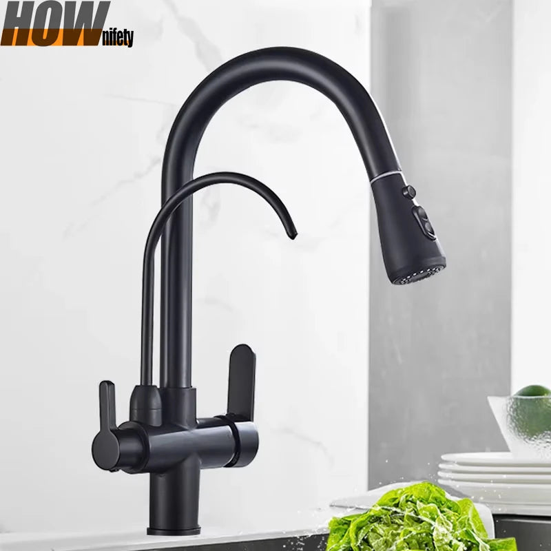 Hownifety Pullout Water Filter Kitchen Faucet Cold Hot Tap
