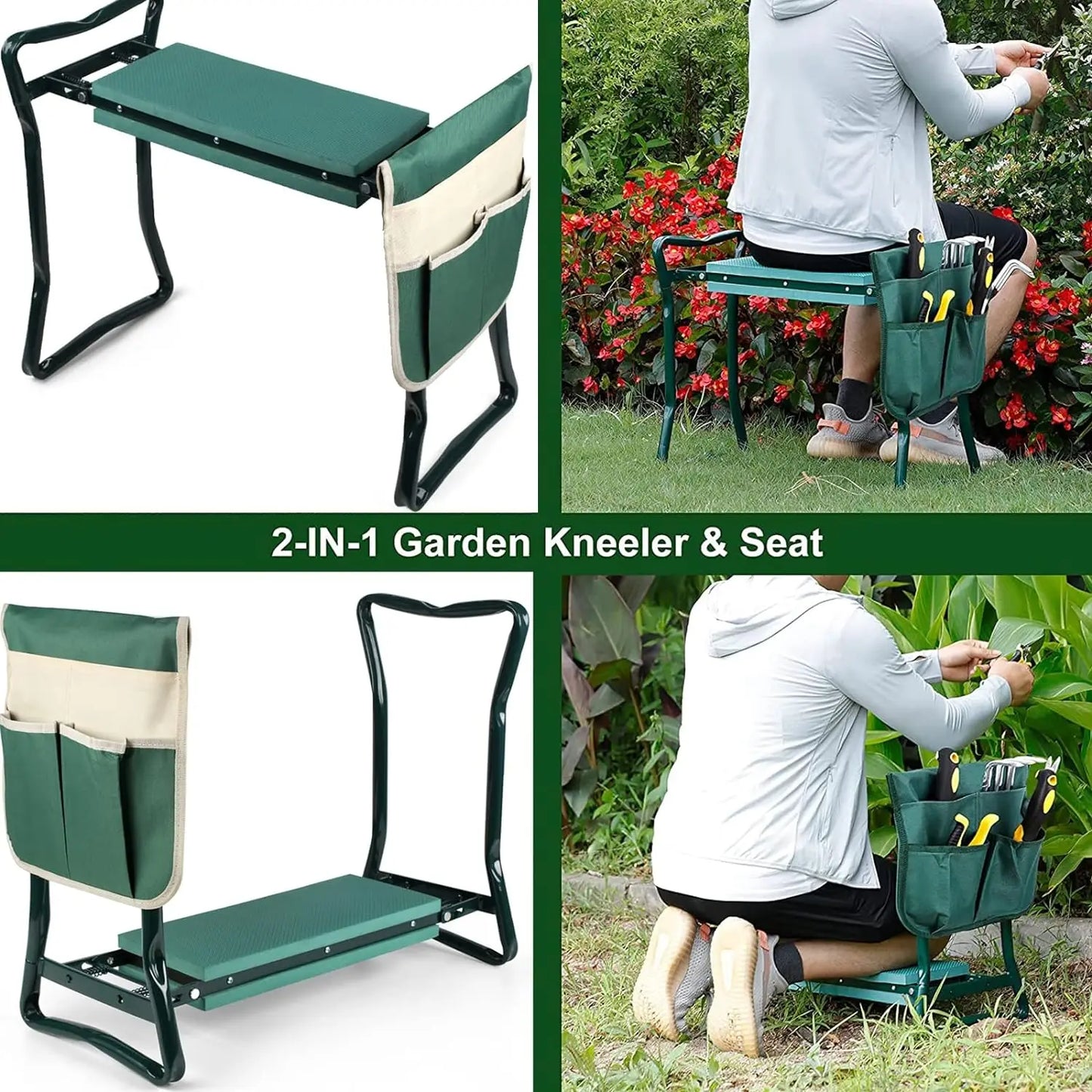 Upgraded Folding Garden Kneeler And Seat Portable Bench With Foam