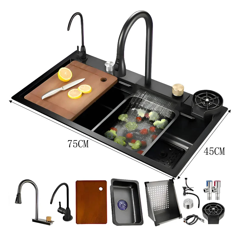 Stainless Steel Kitchen Faucet Set With Rainfall Spout And Sprayer