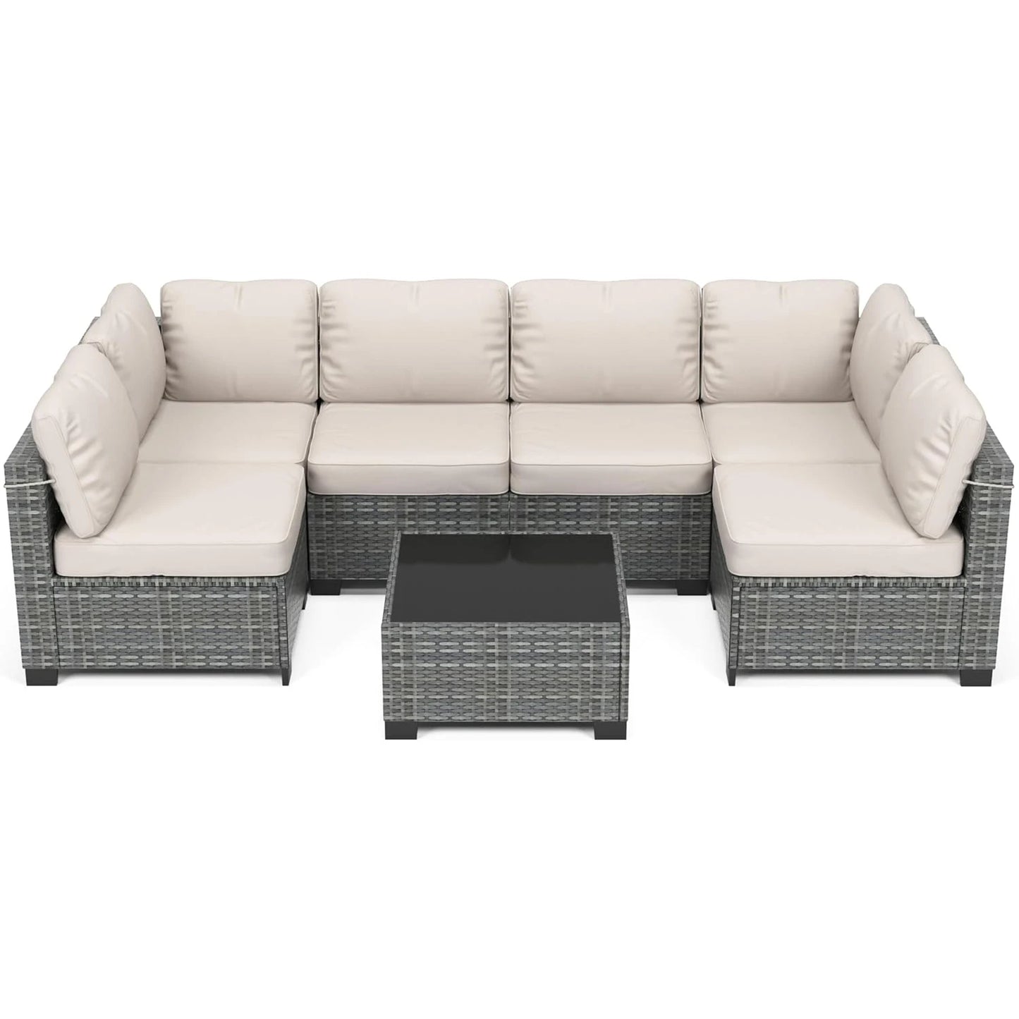 HobbyLane 7-Piece Modular Outdoor Furniture Set PE Rattan Wicker