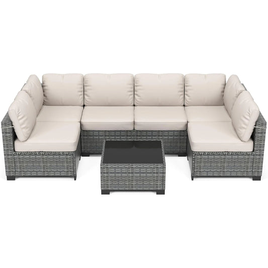 HobbyLane 7-Piece Modular Outdoor Furniture Set PE Rattan Wicker