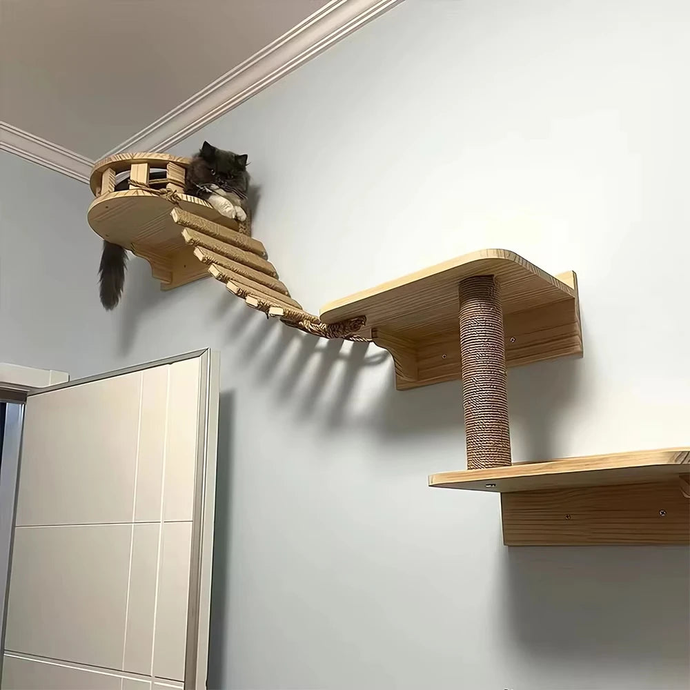 Wooden Sisal Rope Cat Bridge And Climbing Ladder Scratcher
