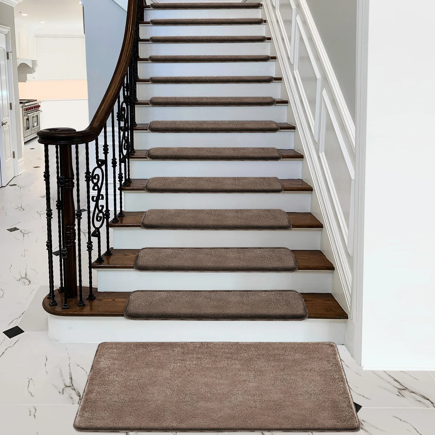 Bullnose Non Slip Stair Treads Ultra Plush Washable Self Adhesive Mats