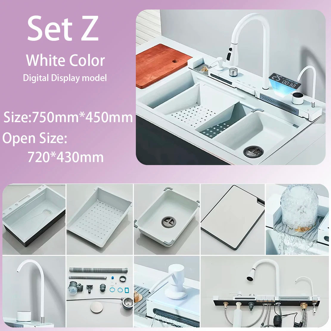 Suguword 304 Stainless Steel Waterfall Kitchen Faucet With Soap Dispenser