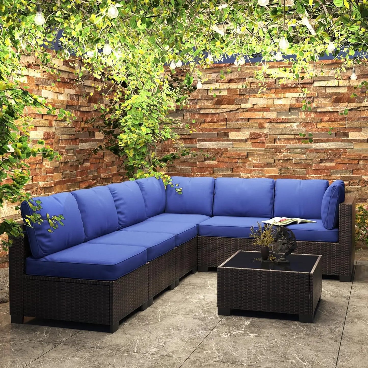 HobbyLane 7-Piece Modular Outdoor Furniture Set PE Rattan Wicker