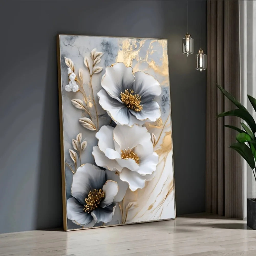Modern Floral Canvas Mural Framed 3D Painting For Living Room