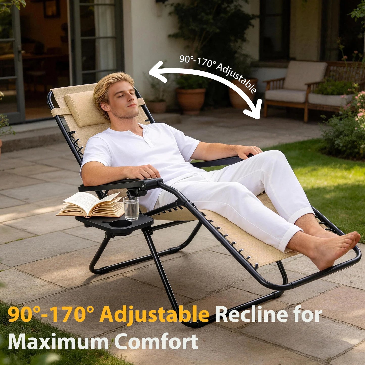 JHK Zero Gravity Recliner Chairs Set of 2 Outdoor Loungers