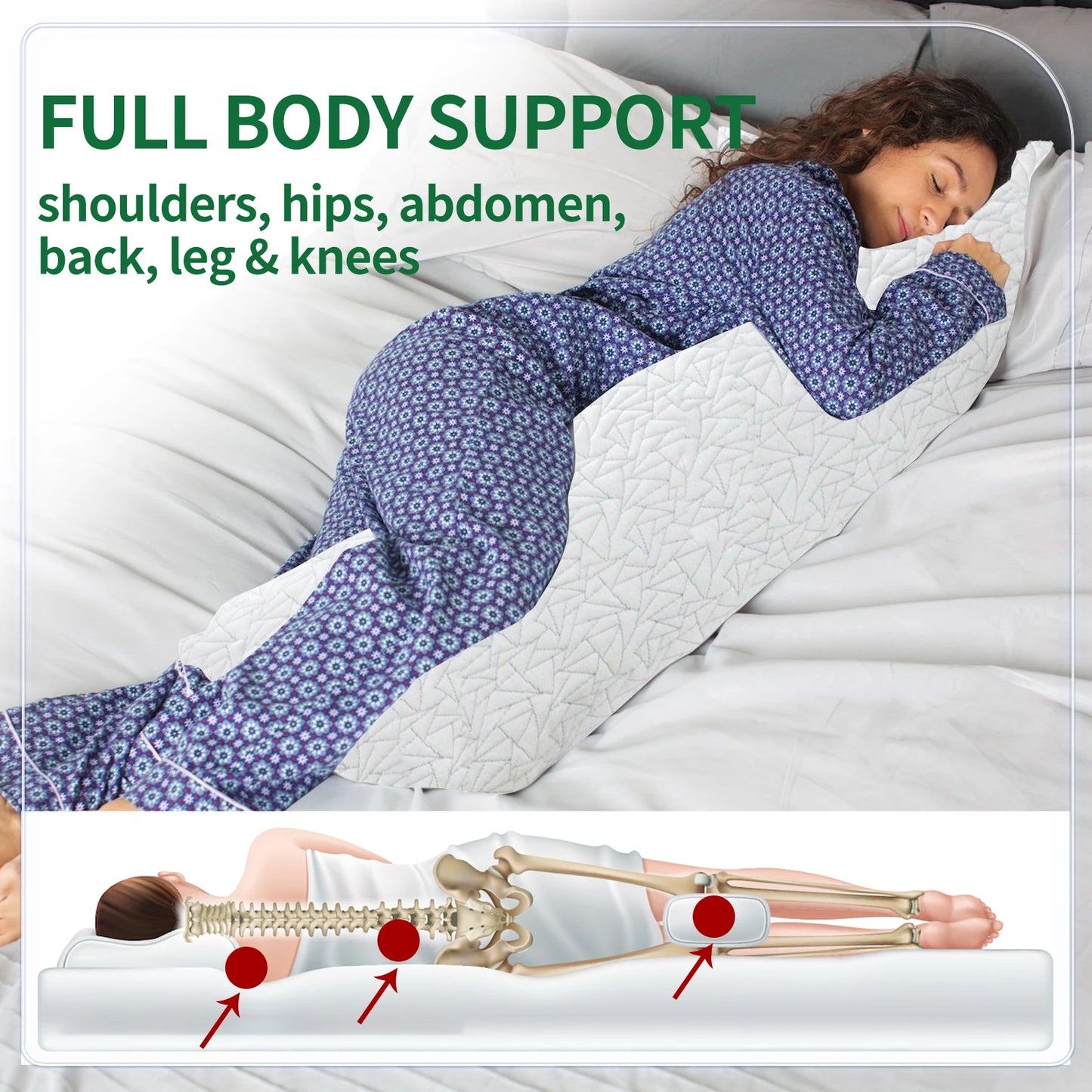 Memory Foam Body Pillow For Adults Supports Ideal Sleep Comfort