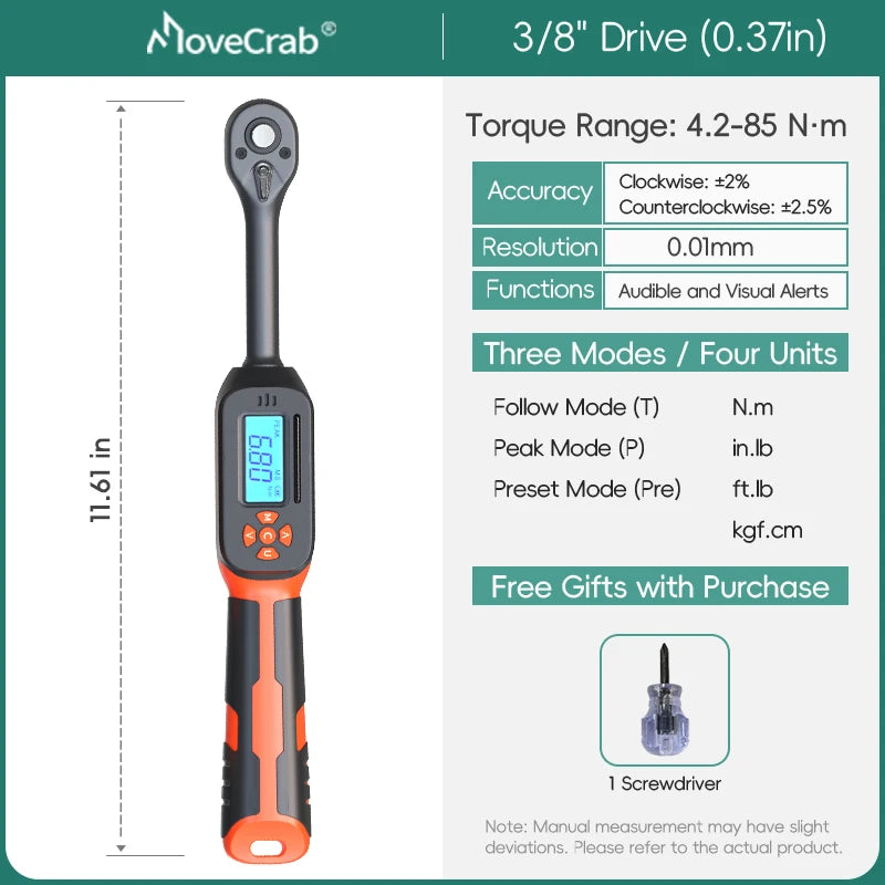 MoveCrab Digital Torque Wrench 1-340 Nm With LED Alerts