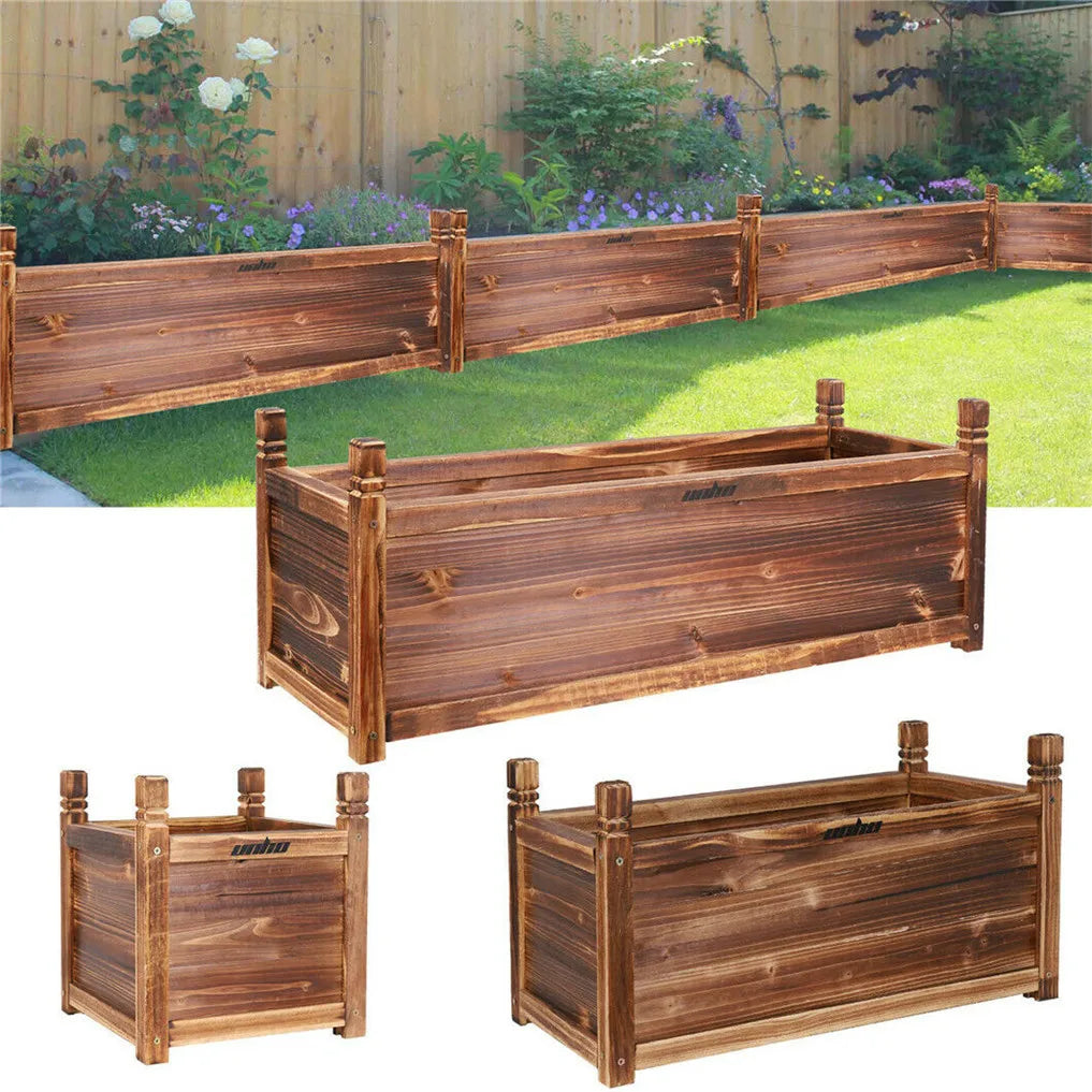 Wooden Raised Flower Bed Planter Box For Indoor Outdoor Gardens