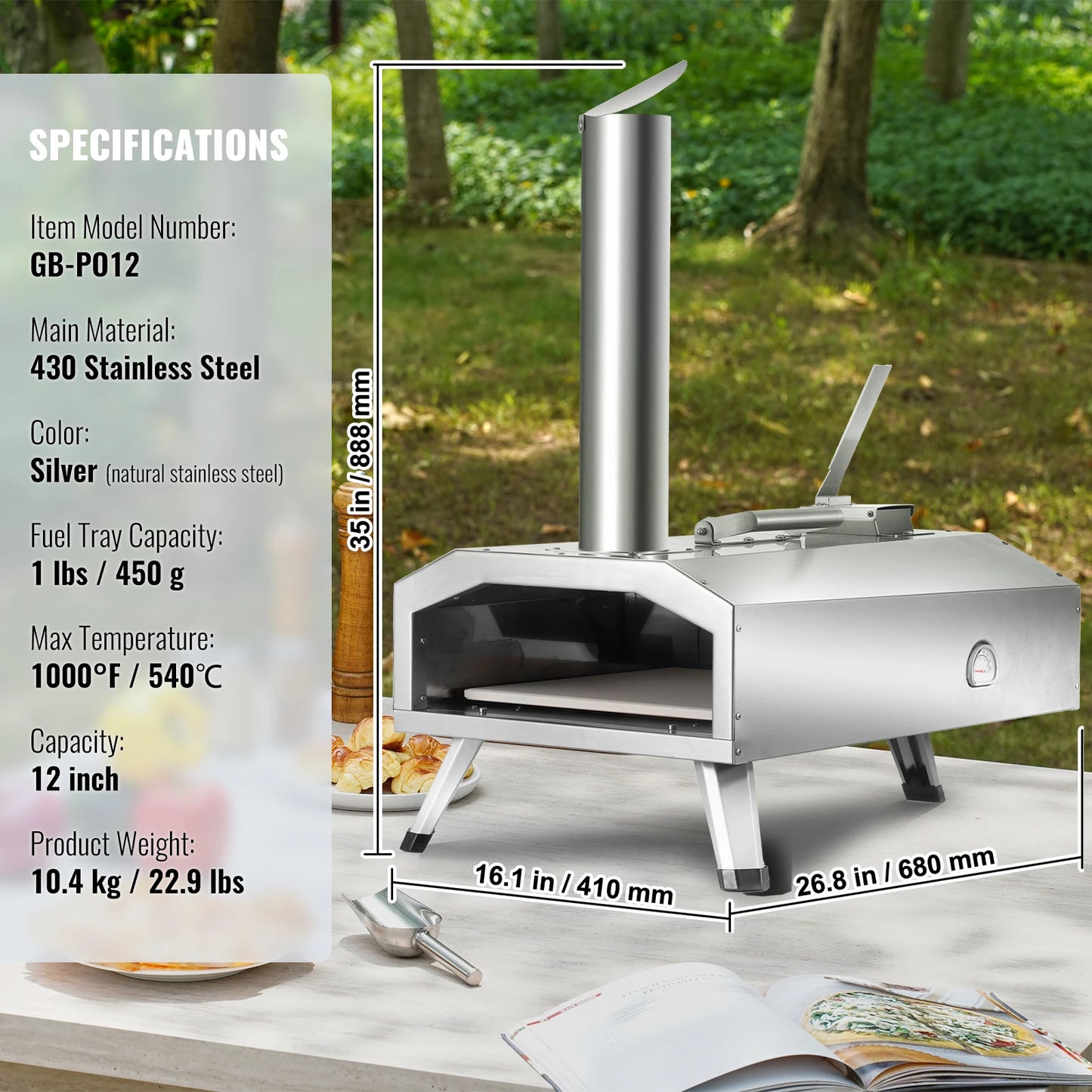 SucceBuy Portable Outdoor Pizza Oven With Stone And Shovel
