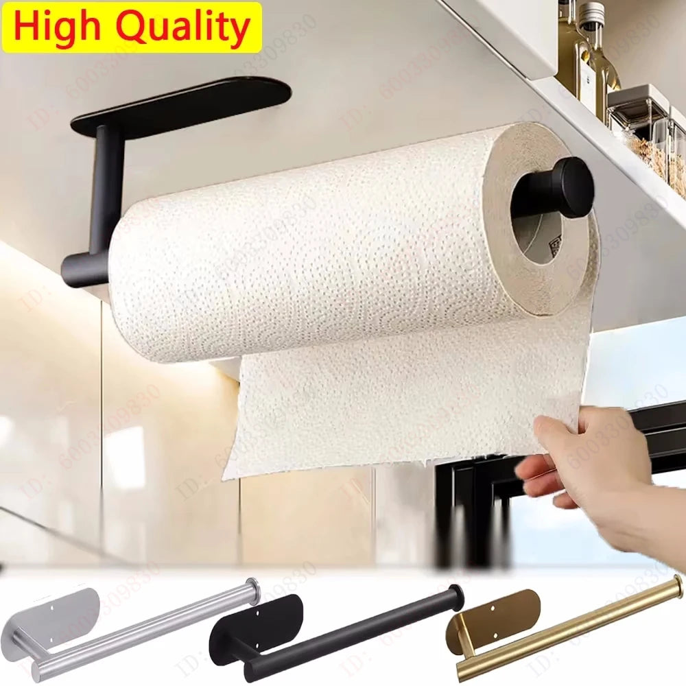 Adhesive Metal Paper Towel Holder Kitchen Bathroom Storage Rack