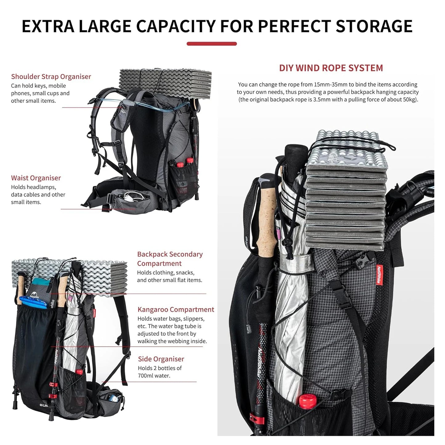 Naturehike Rock Outdoor Hiking Backpack Large Capacity Travel Pack