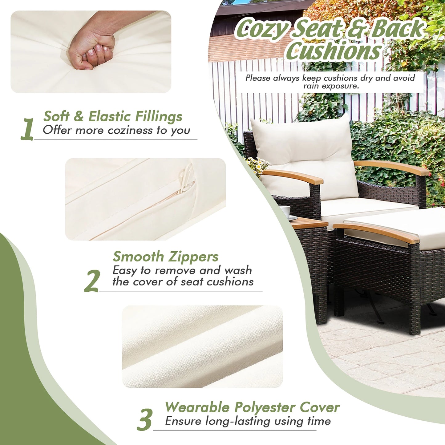 HOMASIS Outdoor Patio Rattan Sofa Set With Wood Top Table