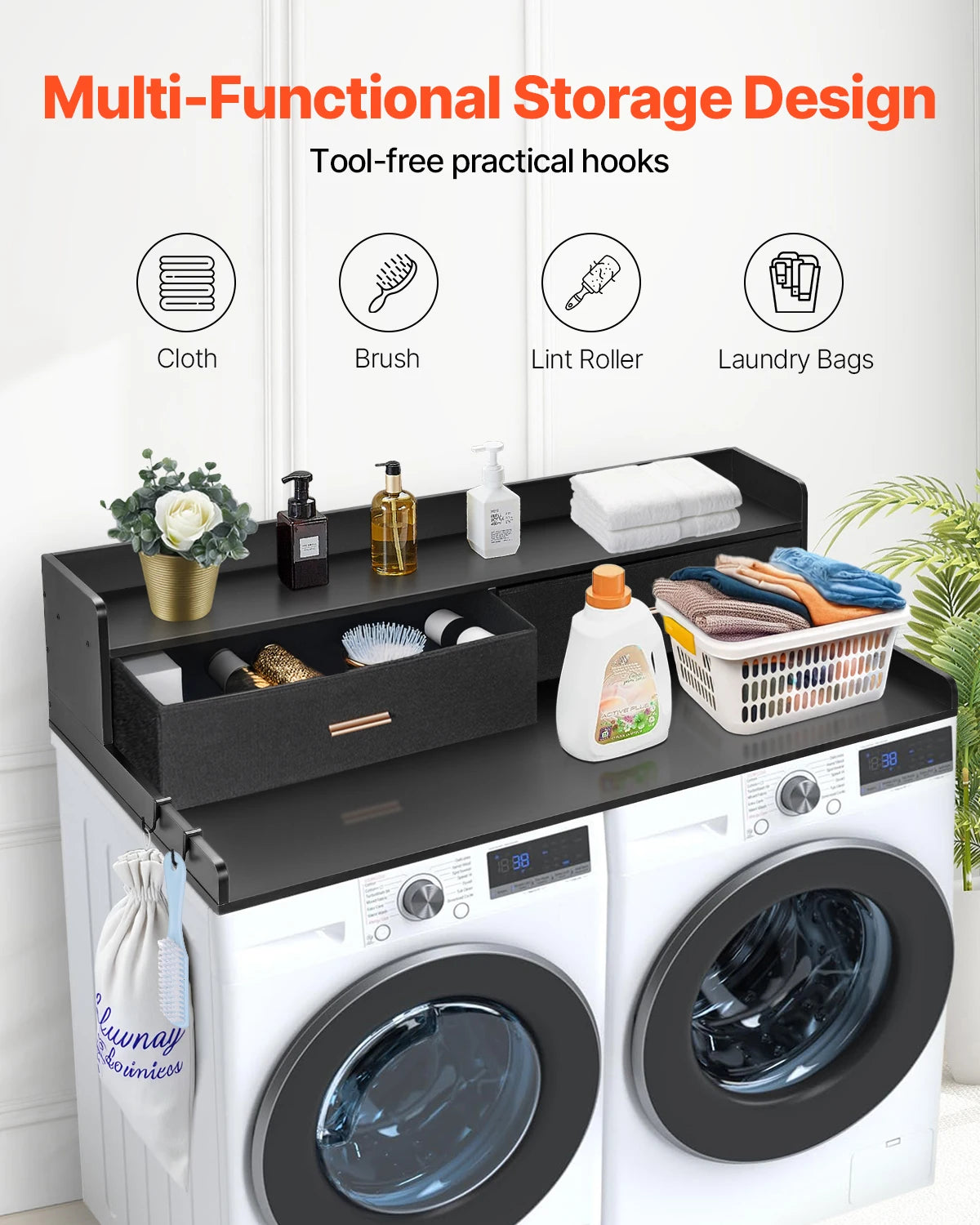 SucceBuy Washer Dryer Countertop With Drawer Shelf System