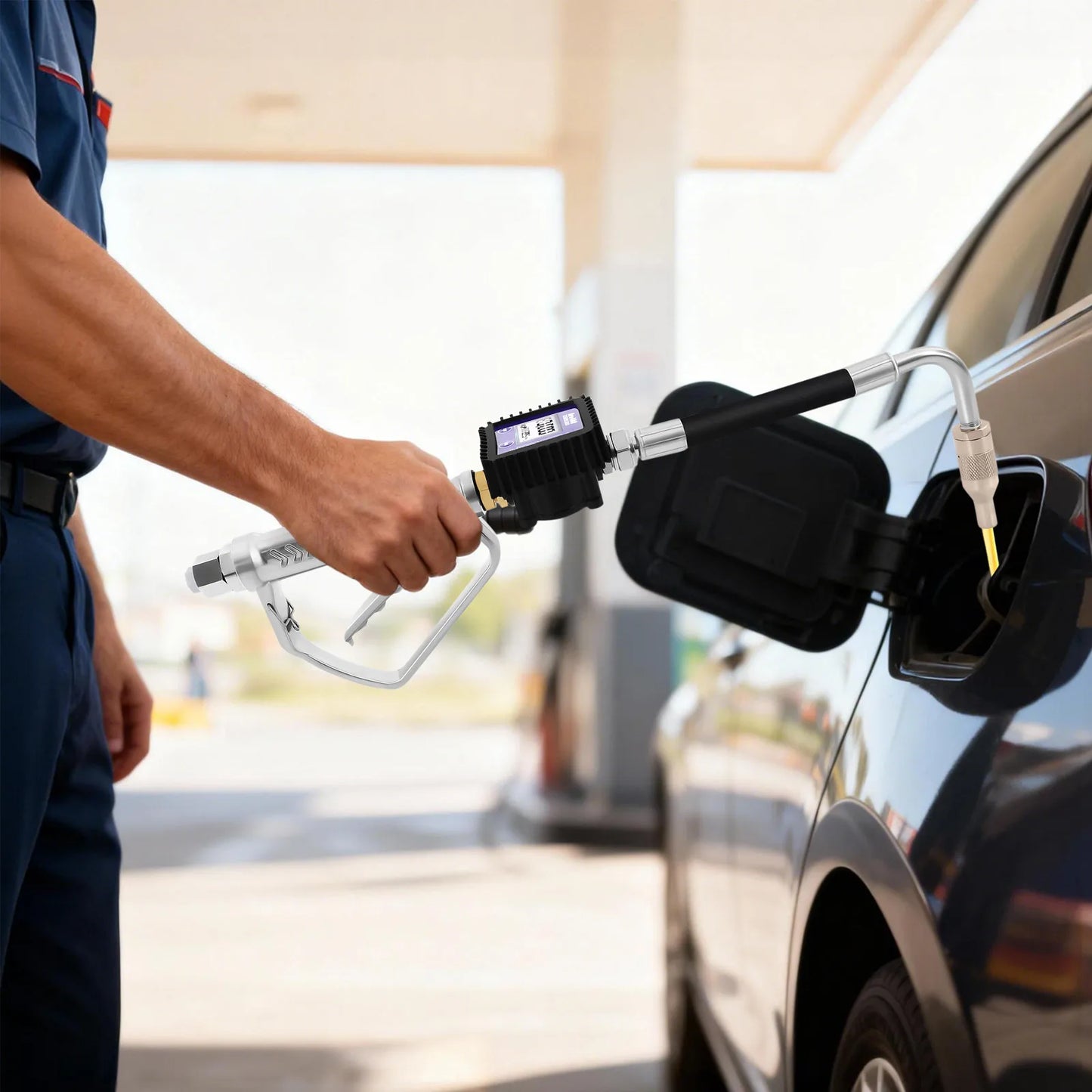 Oil Fluid Dispenser With Gauge LCD Display 360 Rotatable Nozzle