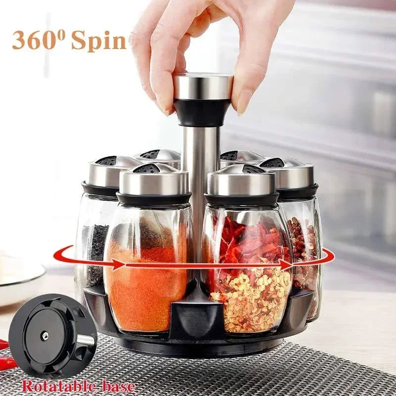Glass Spice Jar Set With Rack For Seasonings And Salt