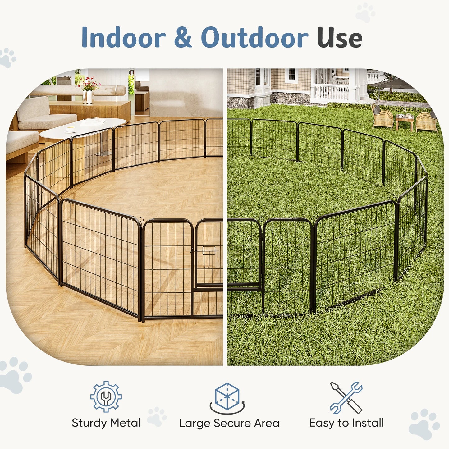 JHK Foldable Dog Playpen Metal Fence Outdoor Use Durable