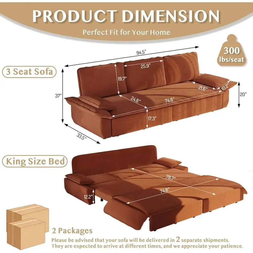 Corduroy Sleeper Sofa Bed Pull Out Couch 3 In 1 Convertible