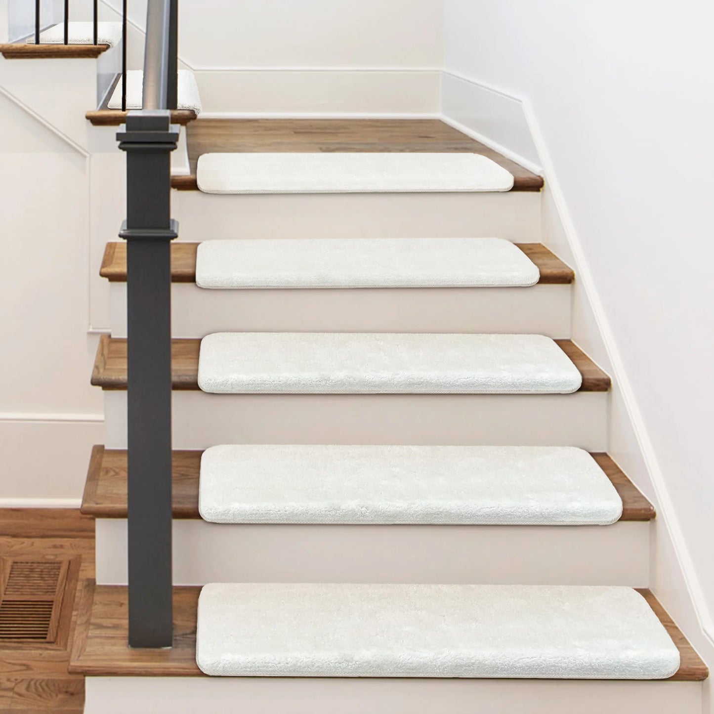 Bullnose Non Slip Stair Treads Ultra Plush Washable Self Adhesive Mats