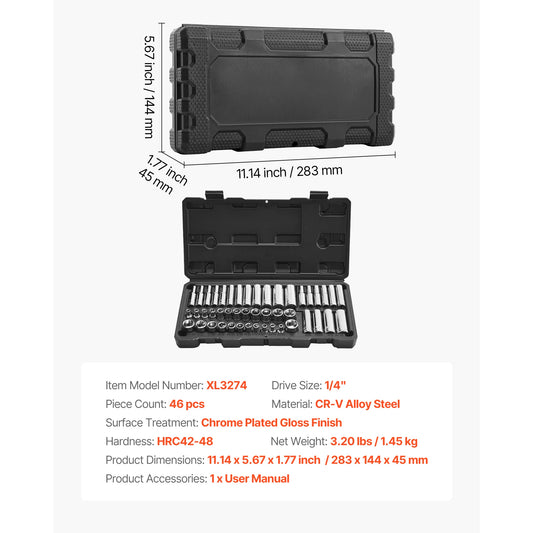 SucceBuy 86 Piece Socket Set Ratchet SAE Metric Tools