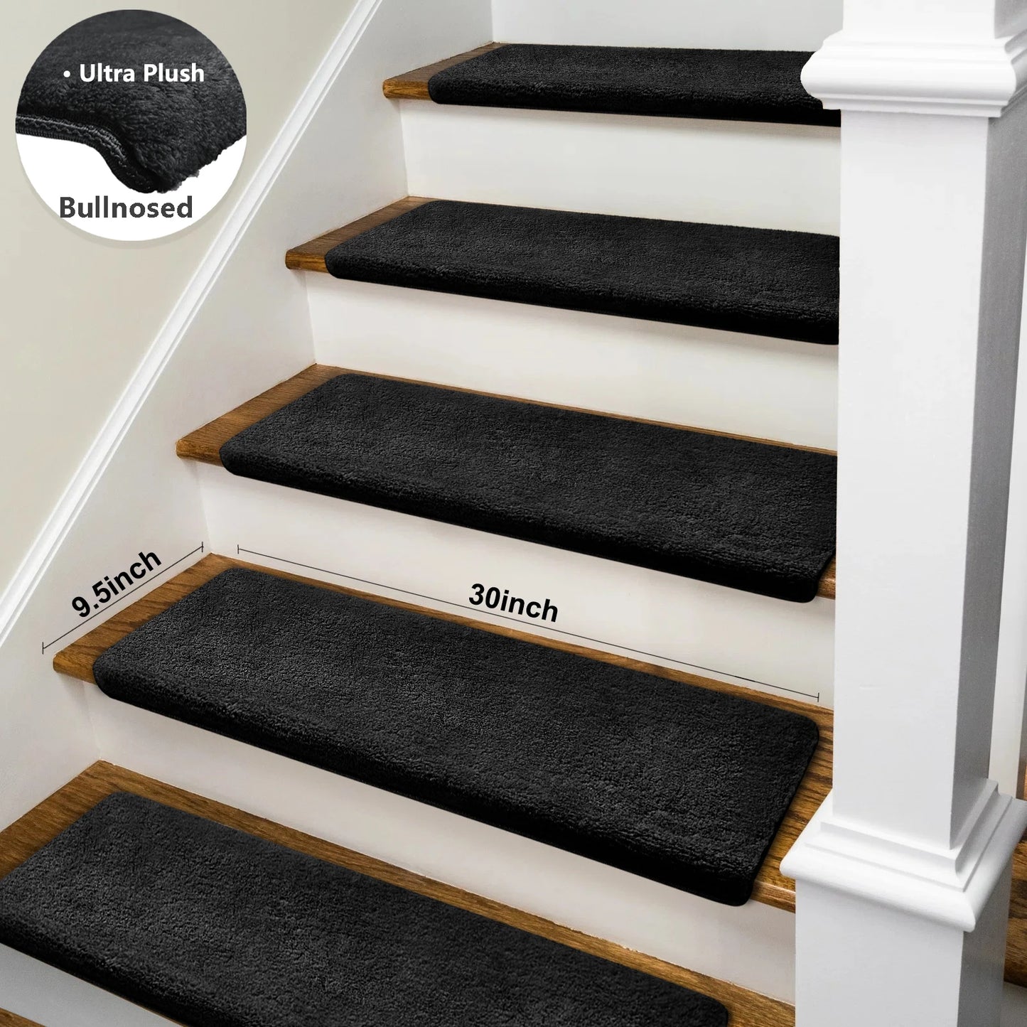 Bullnose Non Slip Stair Treads Ultra Plush Washable Self Adhesive Mats