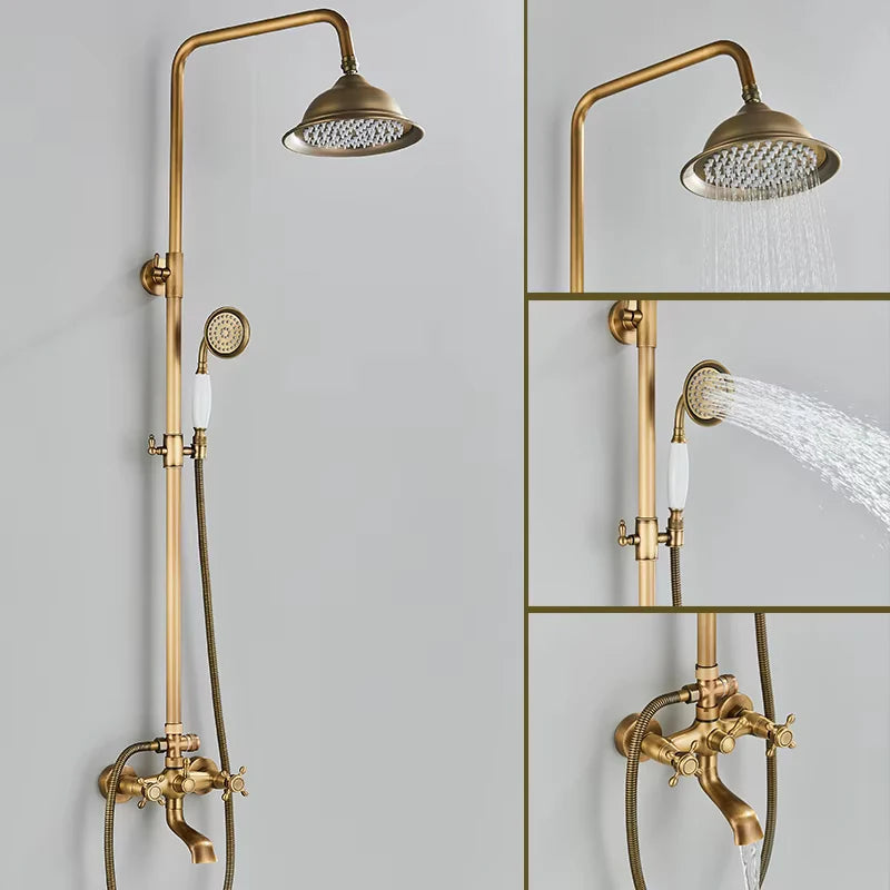 Suguword Shower Faucet Set With Rainfall Head Handshower Wall Mount
