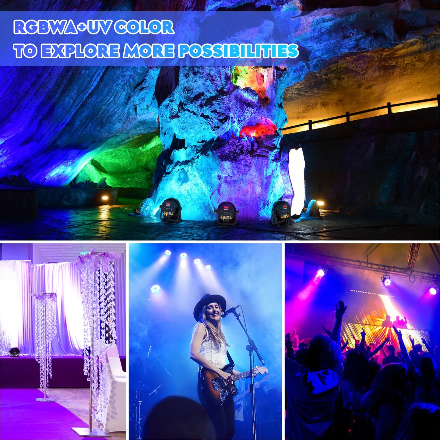 U'King 4x150W LED Par Light RGBWA UV DMX512 Waterproof Stage Light DJ