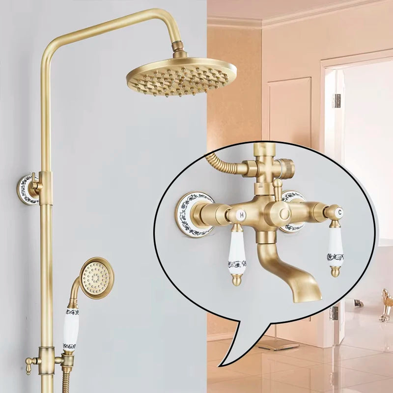 Suguword Shower Faucet Set With Rainfall Head Handshower Wall Mount