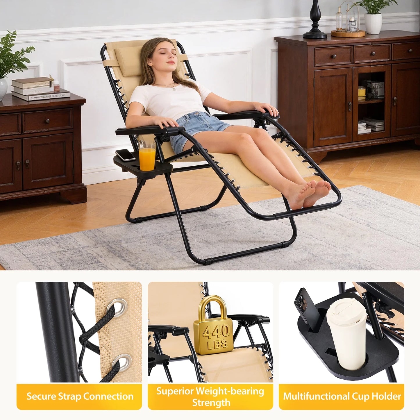 JHK Zero Gravity Recliner Chairs Set of 2 Outdoor Loungers
