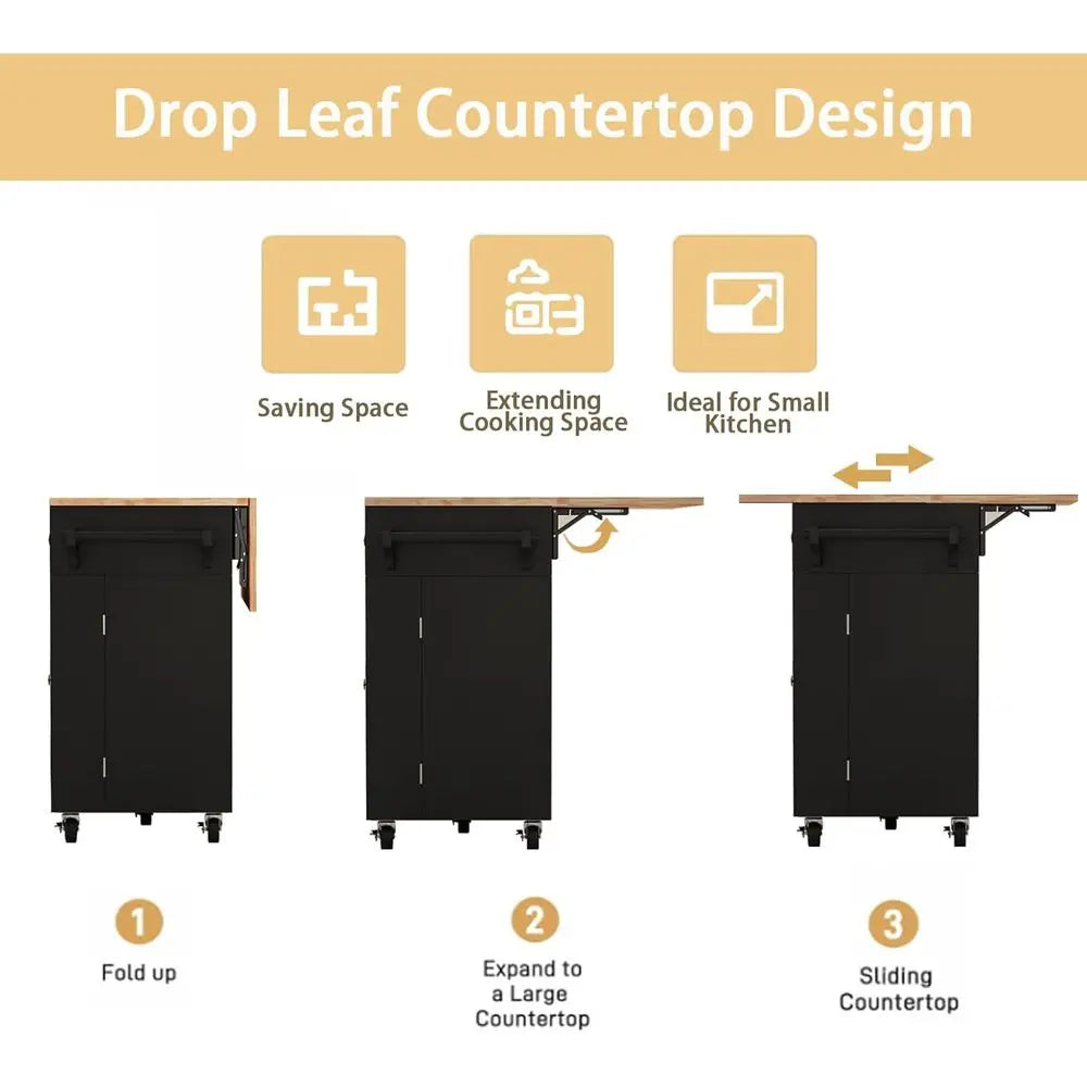Rolling Kitchen Island Cart With Drop Leaf And Power Outlet