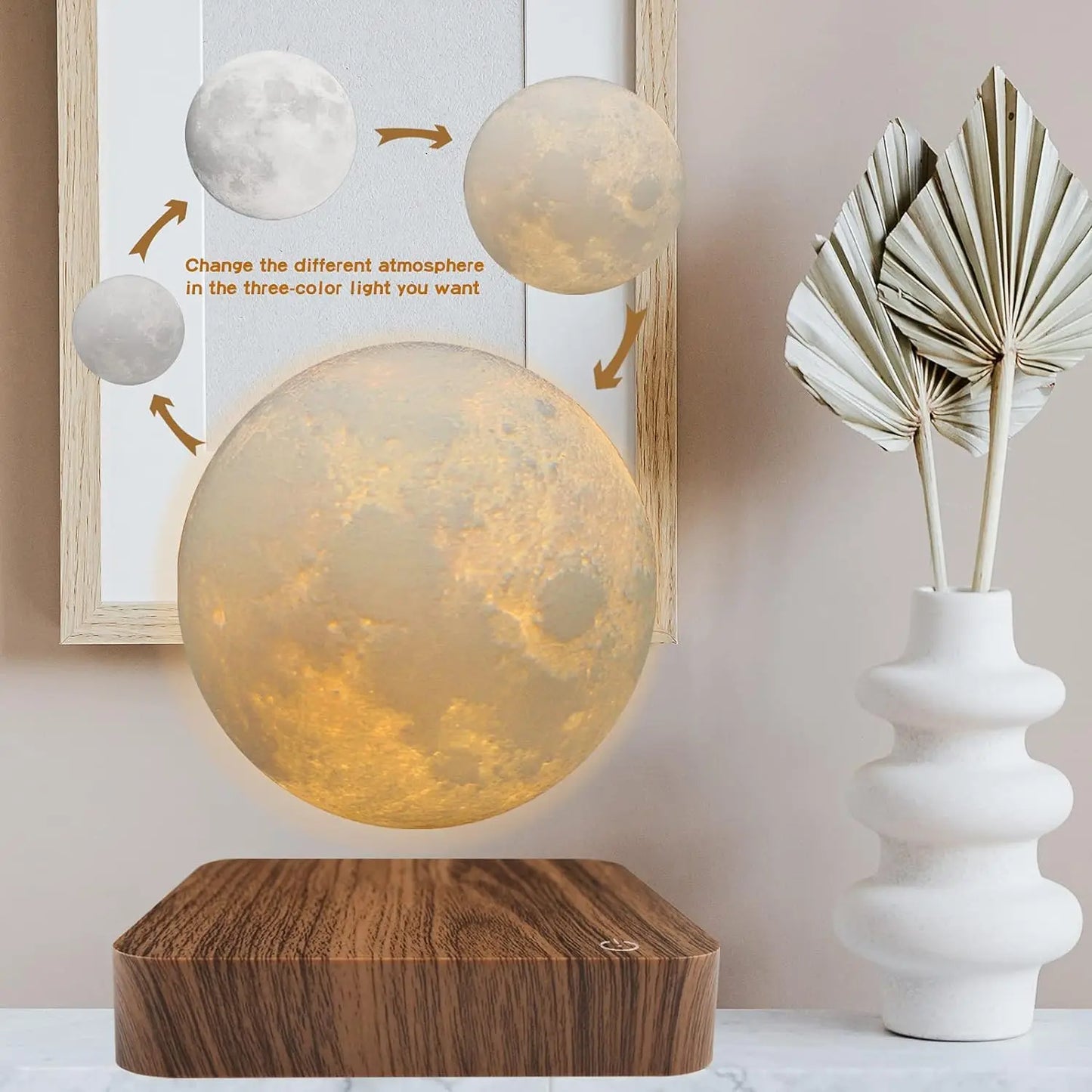Mexllex Magnetic Floating Moon Lamp With Wooden Base and LEDs
