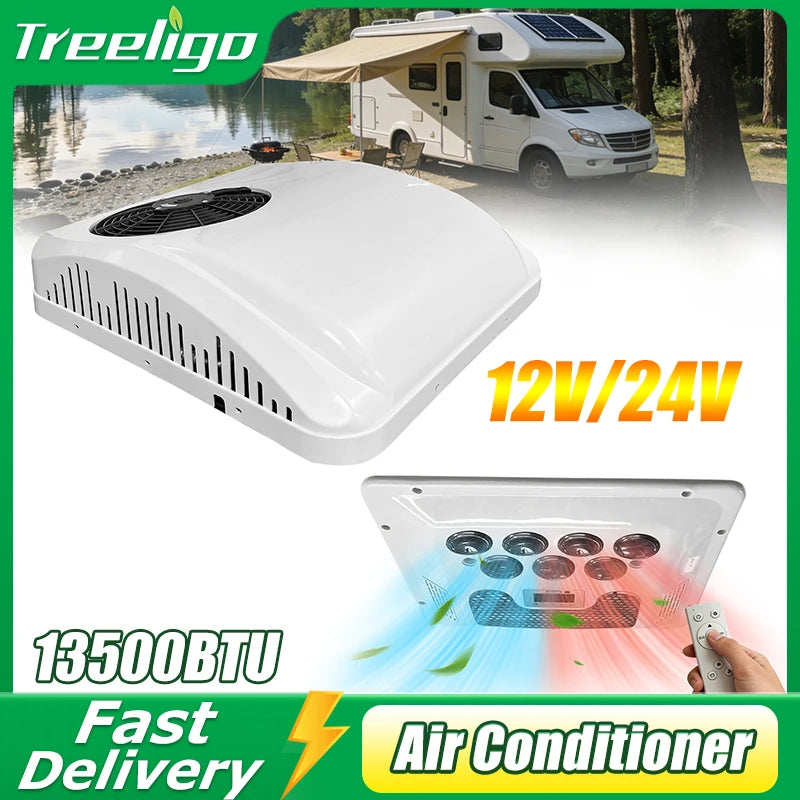Treeligo 12V RV Roof Air Conditioner 13500 BTU For Camper Van Caravans