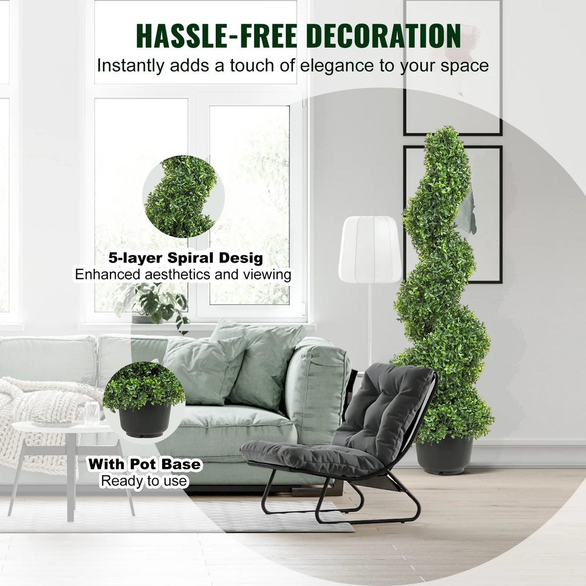 SucceBuy Artificial Boxwood Spiral Tower Topiary Plant
