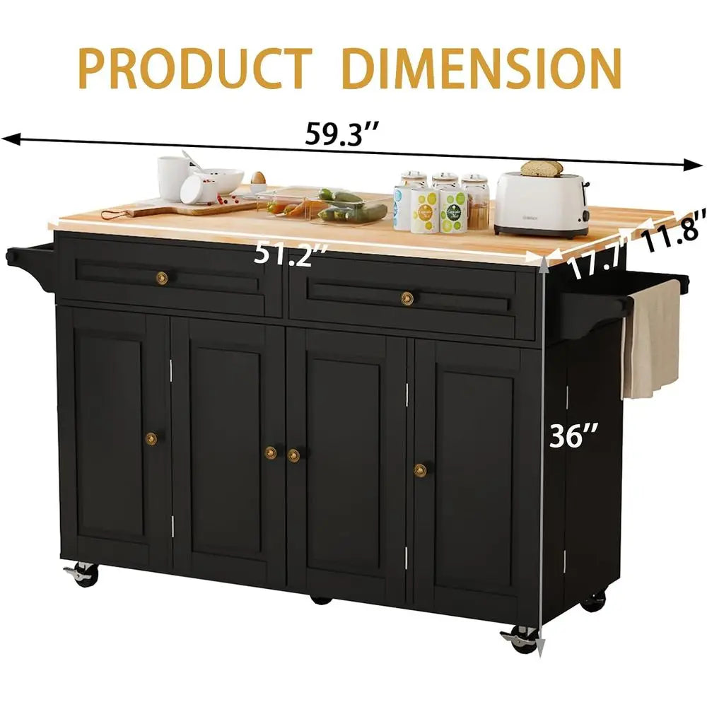 Rolling Kitchen Island Cart With Drop Leaf And Power Outlet